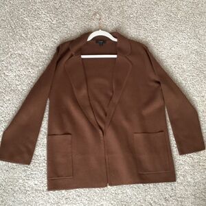 J. Crew knit sweater blazer in warm brown.